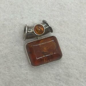 Vtg 925 Sterling Silver Baltic Amber Statement Necklace Pendant